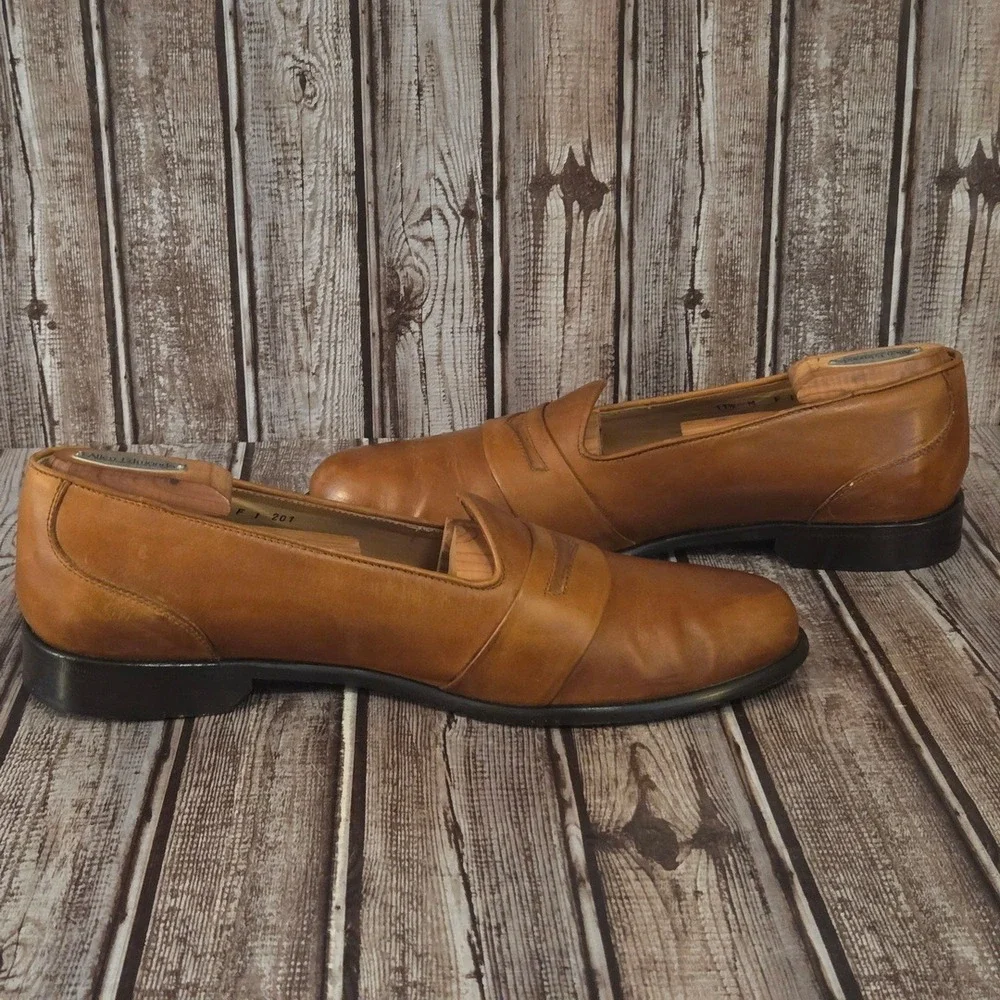 Sz 11.5 M Mens Zelli Tan Leather‎ Handcrafted In Italy Penny Loafers Shoes VGUC
